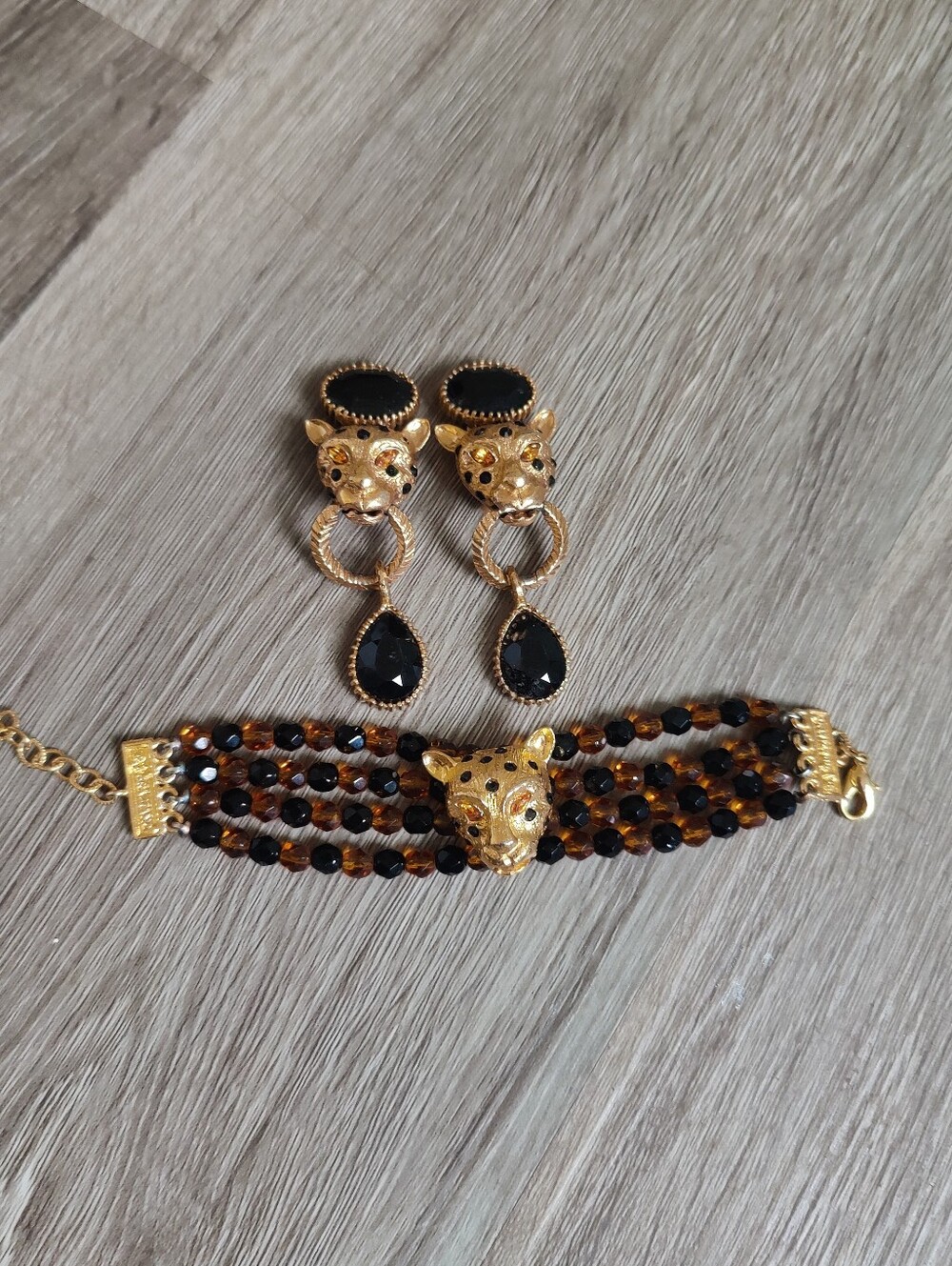 🐆 Vintage RJ Graziano Crystal Leopard Bracelet And Earring Set - Picture 11 of 13